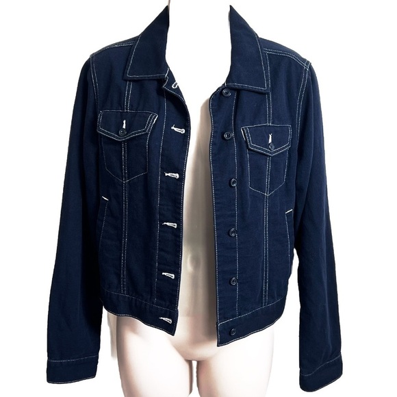 Eddie Bauer Linen & Cotton Lightweight Dark Wash Jacket Women’s Small Blue - Picture 1 of 8